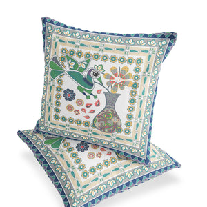 Homeroots Set Of Two 16" X 16" Green And Yellow Peacock Blown Seam Floral Indoor Outdoor Throw Pillow  Polyester 535683