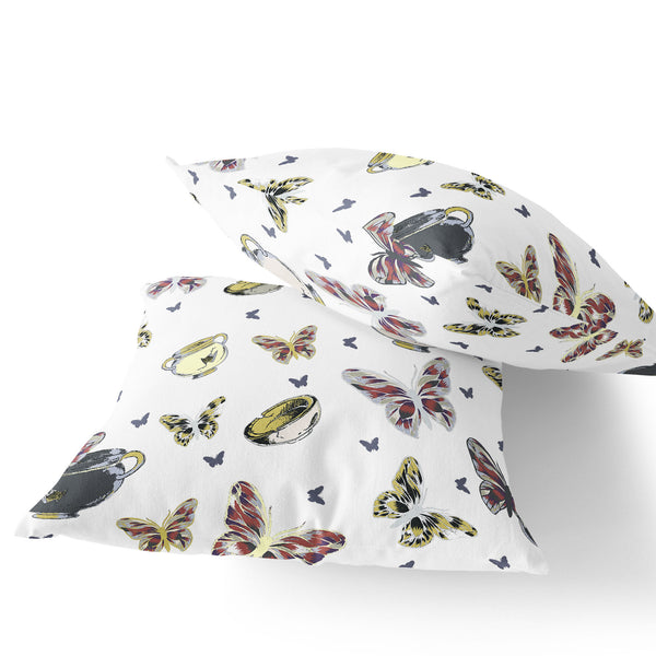 Homeroots Set Of Two 16" X 16" Blue And White Butterfly Blown Seam Animal Print Indoor Outdoor Throw Pillow  Polyester 535685