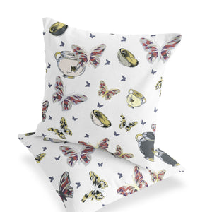 Homeroots Set Of Two 16" X 16" Blue And White Butterfly Blown Seam Animal Print Indoor Outdoor Throw Pillow  Polyester 535685