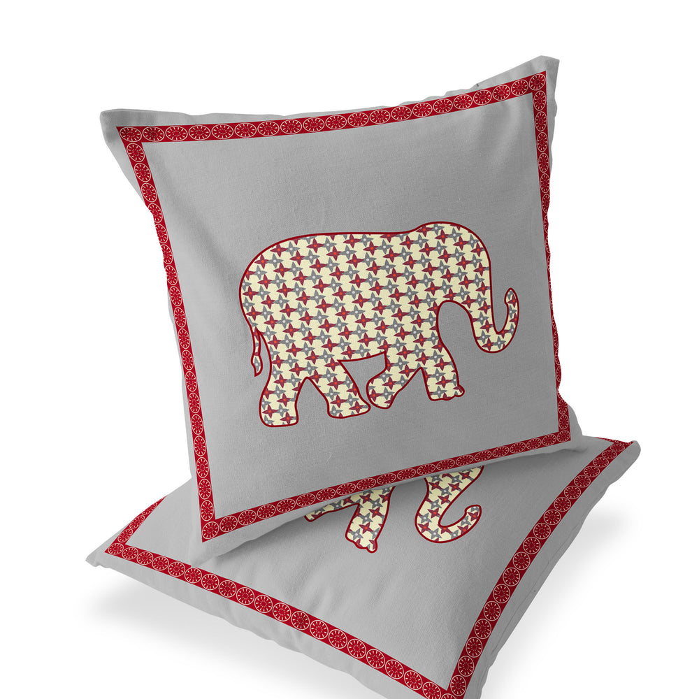 Homeroots Set Of Two 16" X 16" Gray And Red Elephant Blown Seam Animal Print Indoor Outdoor Throw Pillow  Polyester 535686