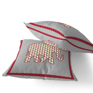 Homeroots Set Of Two 16" X 16" Gray And Red Elephant Blown Seam Animal Print Indoor Outdoor Throw Pillow  Polyester 535686
