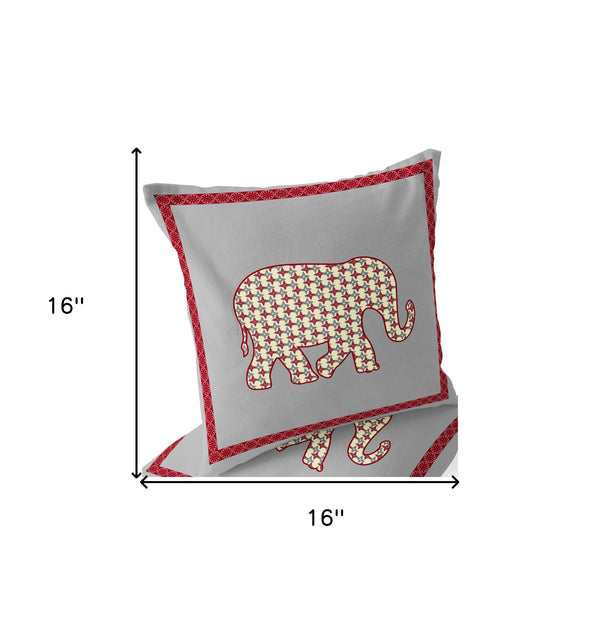 Homeroots Set Of Two 16" X 16" Gray And Red Elephant Blown Seam Animal Print Indoor Outdoor Throw Pillow  Polyester 535686
