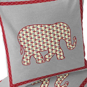 Homeroots Set Of Two 16" X 16" Gray And Red Elephant Blown Seam Animal Print Indoor Outdoor Throw Pillow  Polyester 535686