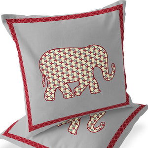 Homeroots Set Of Two 16" X 16" Gray And Red Elephant Blown Seam Animal Print Indoor Outdoor Throw Pillow  Polyester 535686