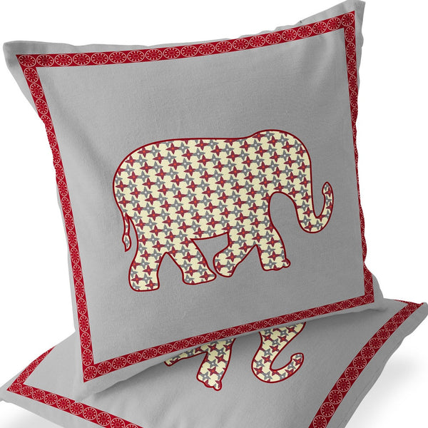 Homeroots Set Of Two 16" X 16" Gray And Red Elephant Blown Seam Animal Print Indoor Outdoor Throw Pillow  Polyester 535686
