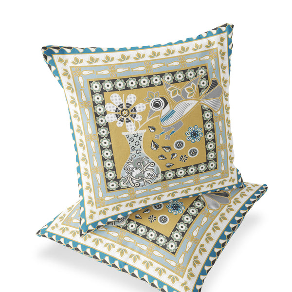 Homeroots Set Of Two 16" X 16" Beige And White Peacock Blown Seam Floral Indoor Outdoor Throw Pillow  Polyester 535687
