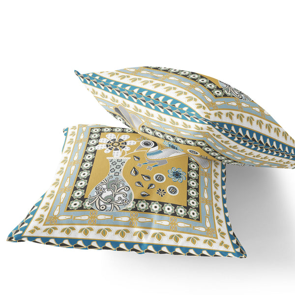 Homeroots Set Of Two 16" X 16" Beige And White Peacock Blown Seam Floral Indoor Outdoor Throw Pillow  Polyester 535687