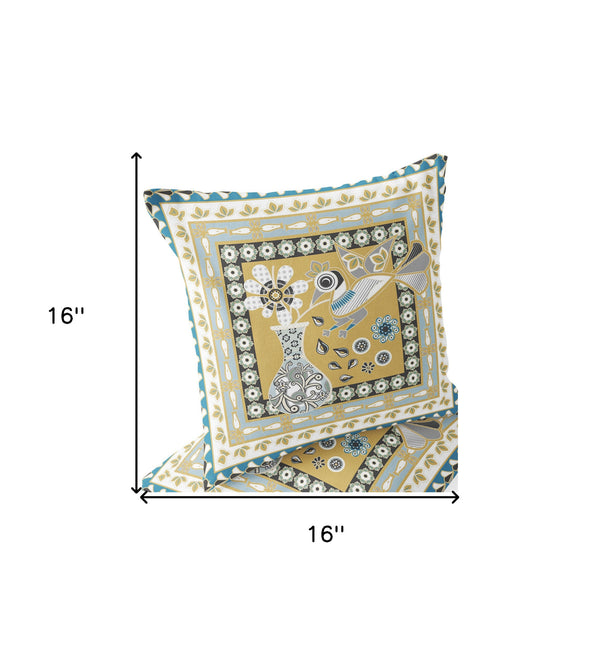 Homeroots Set Of Two 16" X 16" Beige And White Peacock Blown Seam Floral Indoor Outdoor Throw Pillow  Polyester 535687