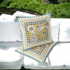Homeroots Set Of Two 16" X 16" Beige And White Peacock Blown Seam Floral Indoor Outdoor Throw Pillow  Polyester 535687