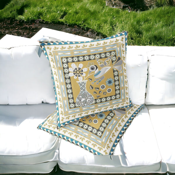 Homeroots Set Of Two 16" X 16" Beige And White Peacock Blown Seam Floral Indoor Outdoor Throw Pillow  Polyester 535687