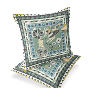 Homeroots Set Of Two 16" X 16" Green And Black Peacock Blown Seam Floral Indoor Outdoor Throw Pillow  Polyester 535689