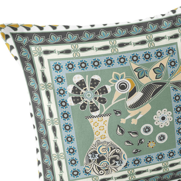 Homeroots Set Of Two 16" X 16" Green And Black Peacock Blown Seam Floral Indoor Outdoor Throw Pillow  Polyester 535689