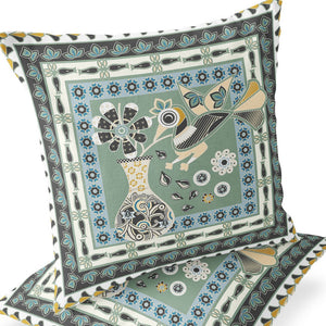 Homeroots Set Of Two 16" X 16" Green And Black Peacock Blown Seam Floral Indoor Outdoor Throw Pillow  Polyester 535689
