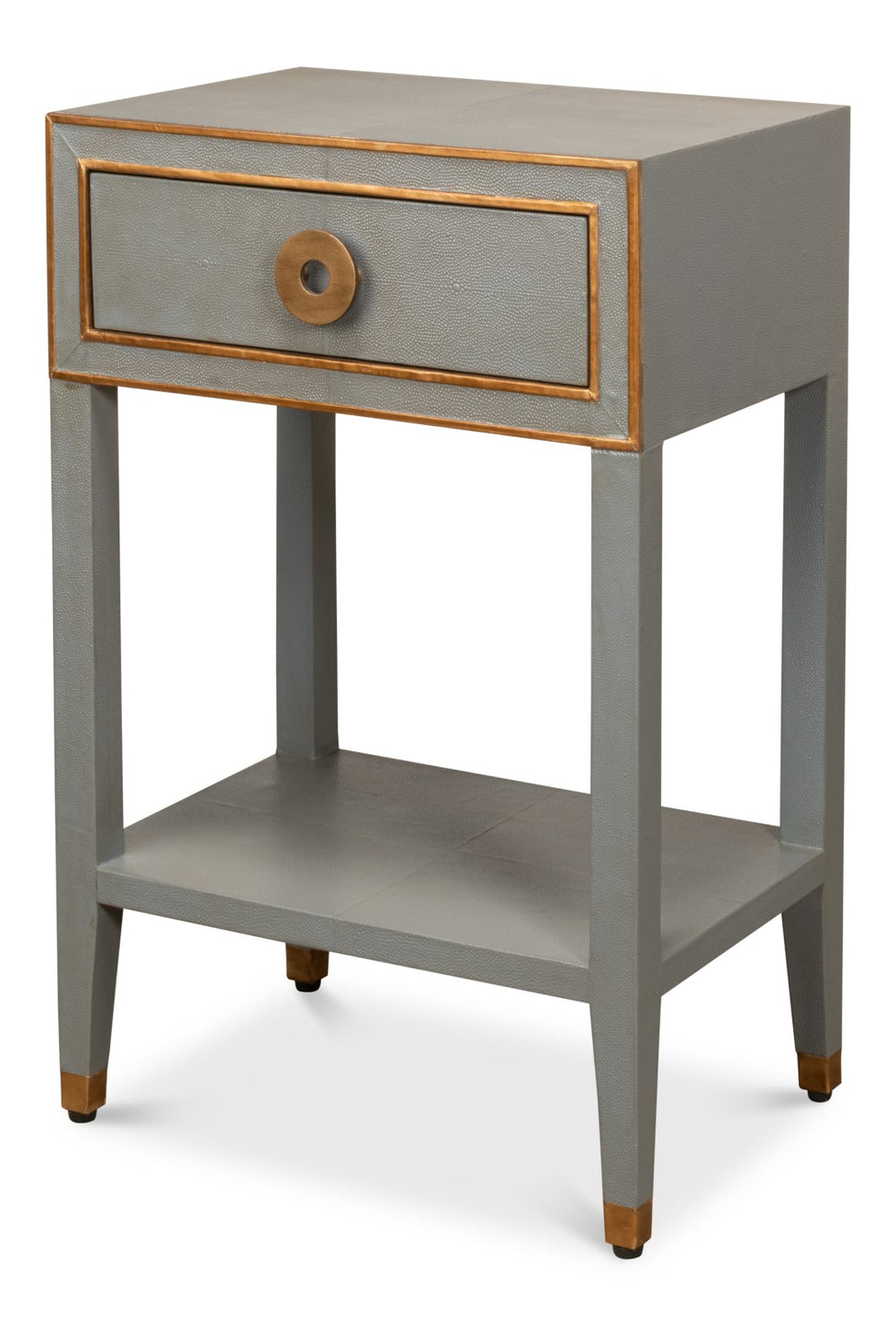 Sarreid Gabriella Shagreen Nightstand In Storm Grey With Elegant Brass Hardware – Stylish & Durable Design Grey  53569-2