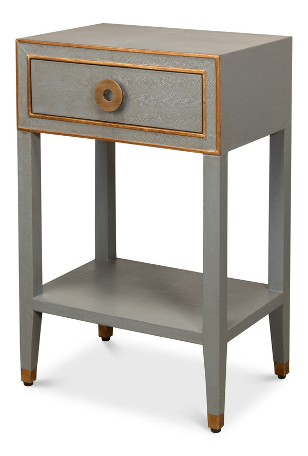 Sarreid Gabriella Shagreen Nightstand In Storm Grey With Elegant Brass Hardware – Stylish & Durable Design Grey  53569-2
