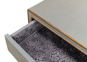 Sarreid Gabriella Shagreen Nightstand In Storm Grey With Elegant Brass Hardware – Stylish & Durable Design Grey  53569-2