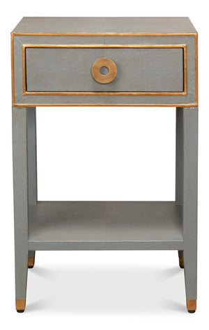 Sarreid Gabriella Shagreen Nightstand In Storm Grey With Elegant Brass Hardware – Stylish & Durable Design Grey  53569-2