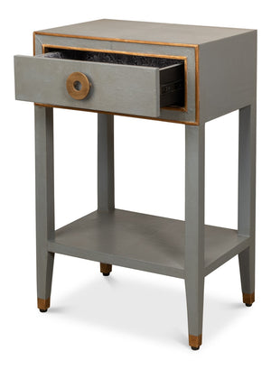 Sarreid Gabriella Shagreen Nightstand In Storm Grey With Elegant Brass Hardware – Stylish & Durable Design Grey  53569-2