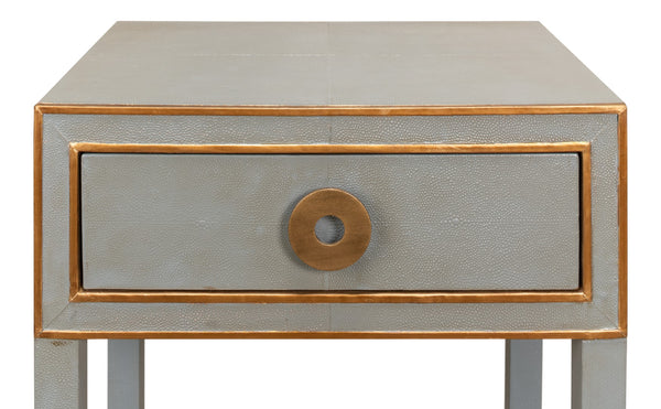 Sarreid Gabriella Shagreen Nightstand In Storm Grey With Elegant Brass Hardware – Stylish & Durable Design Grey  53569-2