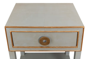Sarreid Gabriella Shagreen Nightstand In Storm Grey With Elegant Brass Hardware – Stylish & Durable Design Grey  53569-2