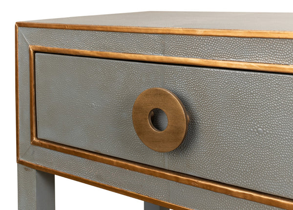 Sarreid Gabriella Shagreen Nightstand In Storm Grey With Elegant Brass Hardware – Stylish & Durable Design Grey  53569-2