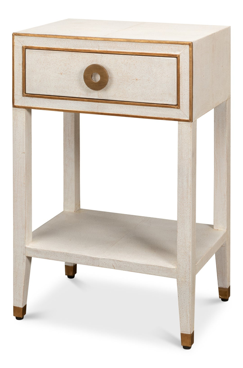 Sarreid Gabriella Shagreen Nightstand In Osprey White With Elegant Brass Hardware For Chic Bedroom Decor White  53569-4