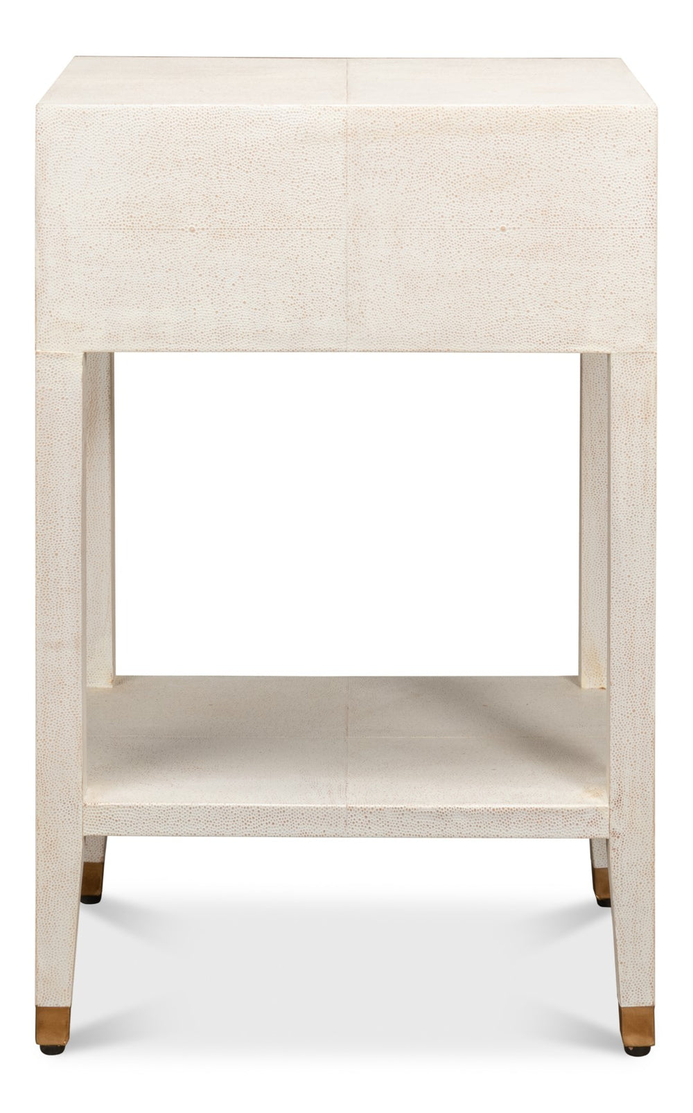 Sarreid Gabriella Shagreen Nightstand In Osprey White With Elegant Brass Hardware For Chic Bedroom Decor White  53569-4