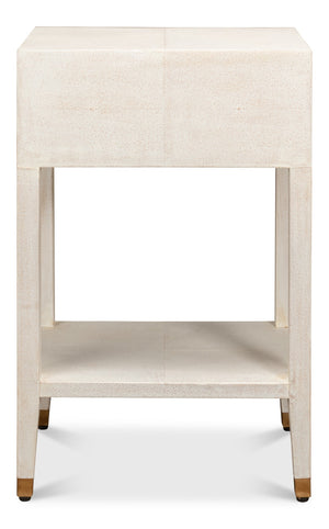 Sarreid Gabriella Shagreen Nightstand In Osprey White With Elegant Brass Hardware For Chic Bedroom Decor White  53569-4