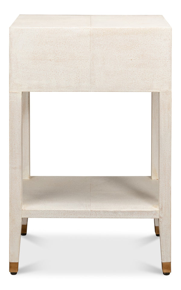 Sarreid Gabriella Shagreen Nightstand In Osprey White With Elegant Brass Hardware For Chic Bedroom Decor White  53569-4