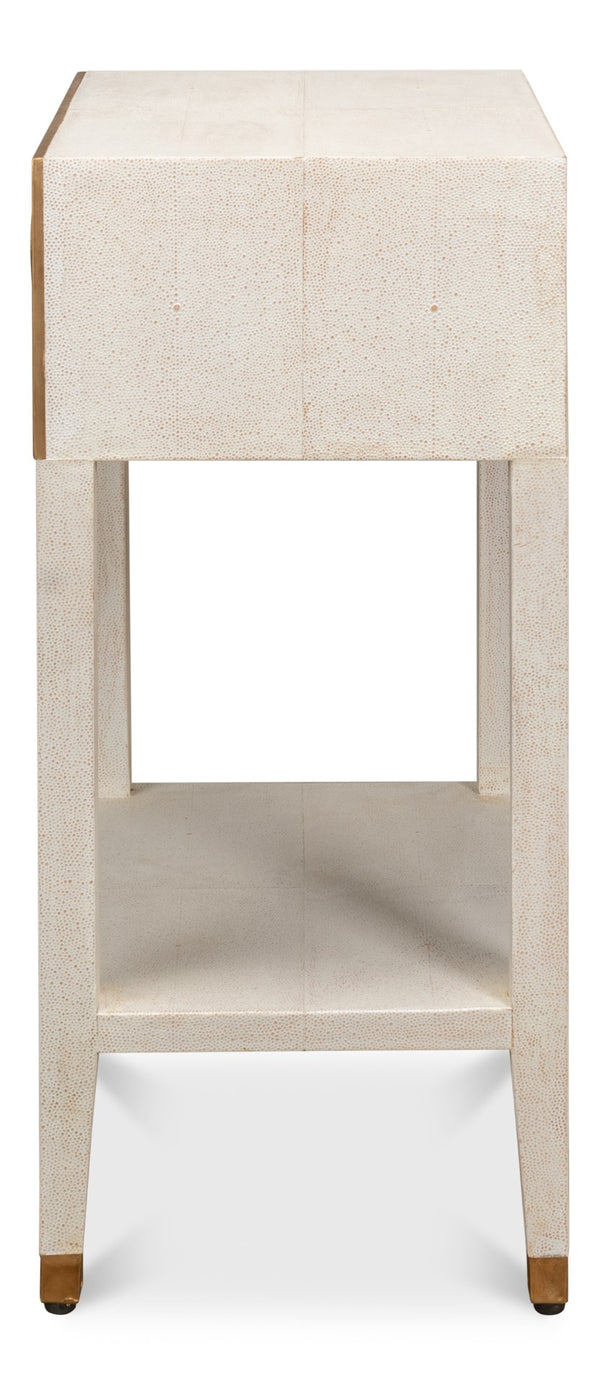 Sarreid Gabriella Shagreen Nightstand In Osprey White With Elegant Brass Hardware For Chic Bedroom Decor White  53569-4