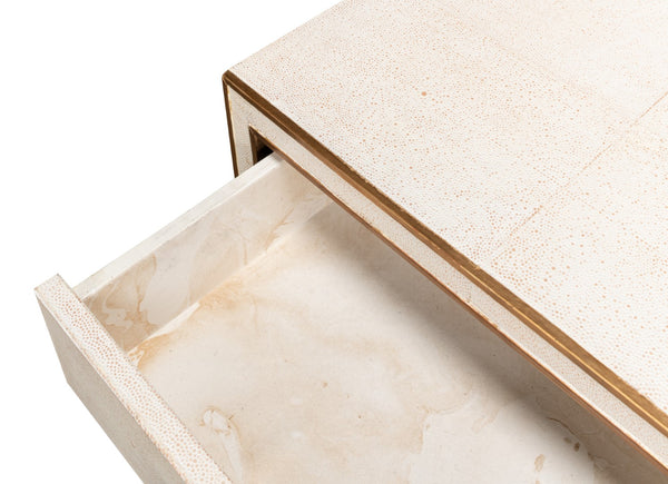 Sarreid Gabriella Shagreen Nightstand In Osprey White With Elegant Brass Hardware For Chic Bedroom Decor White  53569-4