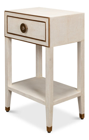 Sarreid Gabriella Shagreen Nightstand In Osprey White With Elegant Brass Hardware For Chic Bedroom Decor White  53569-4