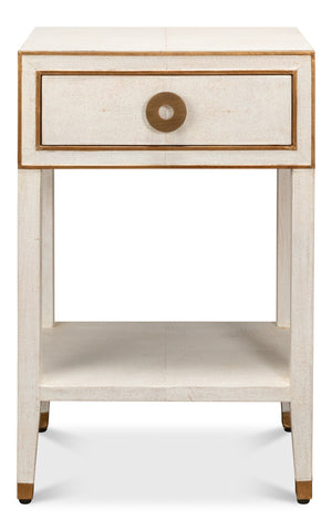 Sarreid Gabriella Shagreen Nightstand In Osprey White With Elegant Brass Hardware For Chic Bedroom Decor White  53569-4