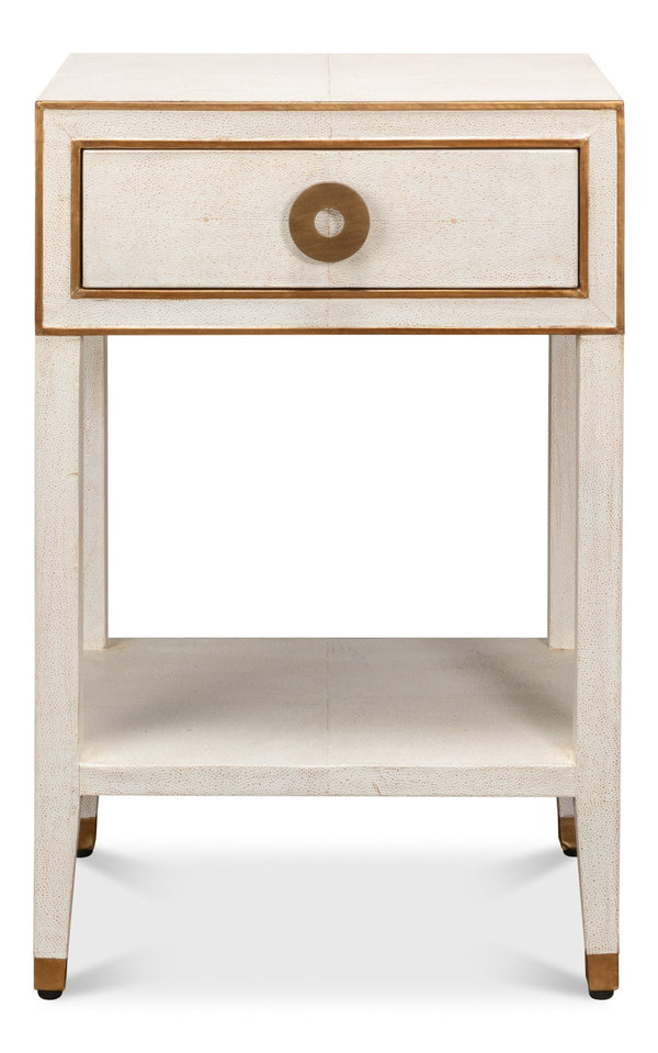 Sarreid Gabriella Shagreen Nightstand In Osprey White With Elegant Brass Hardware For Chic Bedroom Decor White  53569-4