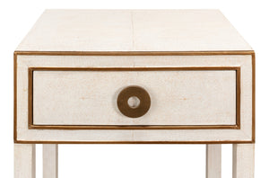 Sarreid Gabriella Shagreen Nightstand In Osprey White With Elegant Brass Hardware For Chic Bedroom Decor White  53569-4