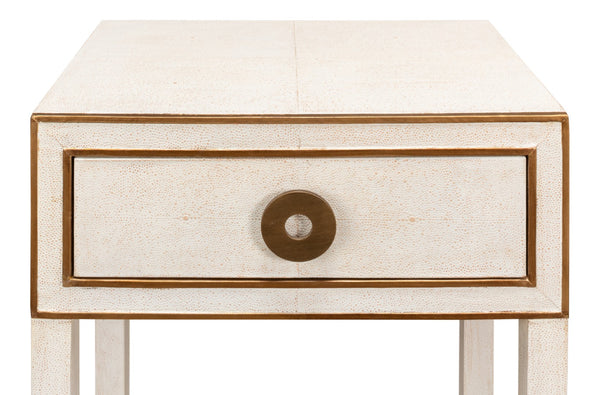 Sarreid Gabriella Shagreen Nightstand In Osprey White With Elegant Brass Hardware For Chic Bedroom Decor White  53569-4