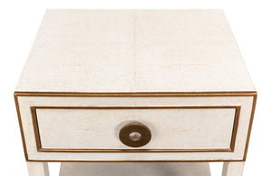 Sarreid Gabriella Shagreen Nightstand In Osprey White With Elegant Brass Hardware For Chic Bedroom Decor White  53569-4