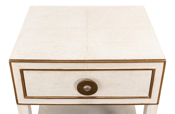 Sarreid Gabriella Shagreen Nightstand In Osprey White With Elegant Brass Hardware For Chic Bedroom Decor White  53569-4