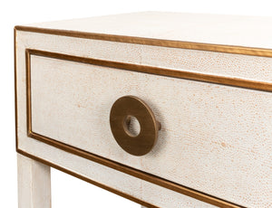 Sarreid Gabriella Shagreen Nightstand In Osprey White With Elegant Brass Hardware For Chic Bedroom Decor White  53569-4