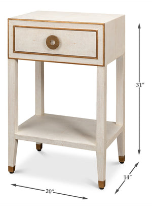 Sarreid Gabriella Shagreen Nightstand In Osprey White With Elegant Brass Hardware For Chic Bedroom Decor White  53569-4