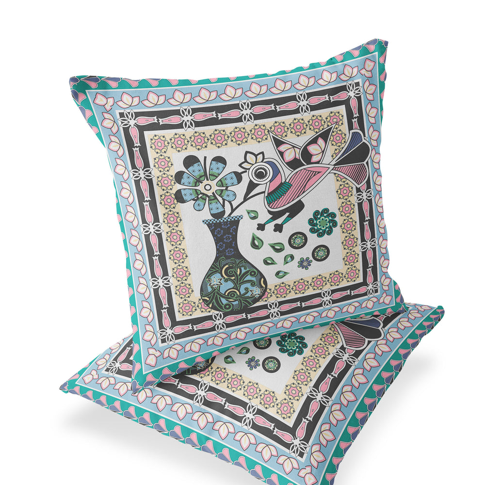 Homeroots Set Of Two 16" X 16" Black And Gray Peacock Blown Seam Floral Indoor Outdoor Throw Pillow  Polyester 535690