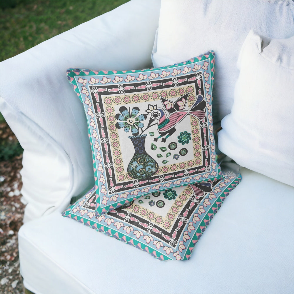 Homeroots Set Of Two 16" X 16" Black And Gray Peacock Blown Seam Floral Indoor Outdoor Throw Pillow  Polyester 535690