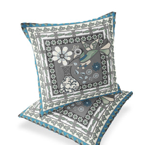 Homeroots Set Of Two 16" X 16" Black Gray And White Peacock Blown Seam Floral Indoor Outdoor Throw Pillow  Polyester 535691