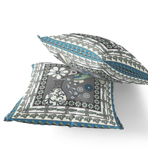 Homeroots Set Of Two 16" X 16" Black Gray And White Peacock Blown Seam Floral Indoor Outdoor Throw Pillow  Polyester 535691