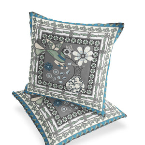 Homeroots Set Of Two 16" X 16" Black Gray And White Peacock Blown Seam Floral Indoor Outdoor Throw Pillow  Polyester 535691