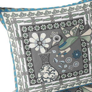 Homeroots Set Of Two 16" X 16" Black Gray And White Peacock Blown Seam Floral Indoor Outdoor Throw Pillow  Polyester 535691
