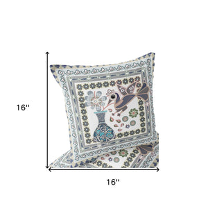 Homeroots Set Of Two 16" X 16" Gray And White Peacock Blown Seam Floral Indoor Outdoor Throw Pillow  Polyester 535692