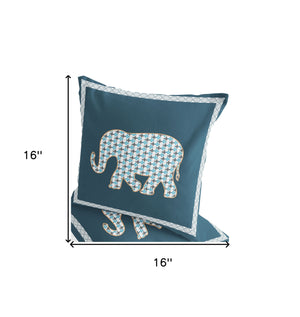 Homeroots Set Of Two 16" X 16" Blue And White Elephant Blown Seam Animal Print Indoor Outdoor Throw Pillow  Polyester 535697