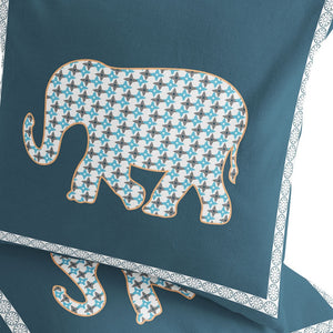 Homeroots Set Of Two 16" X 16" Blue And White Elephant Blown Seam Animal Print Indoor Outdoor Throw Pillow  Polyester 535697