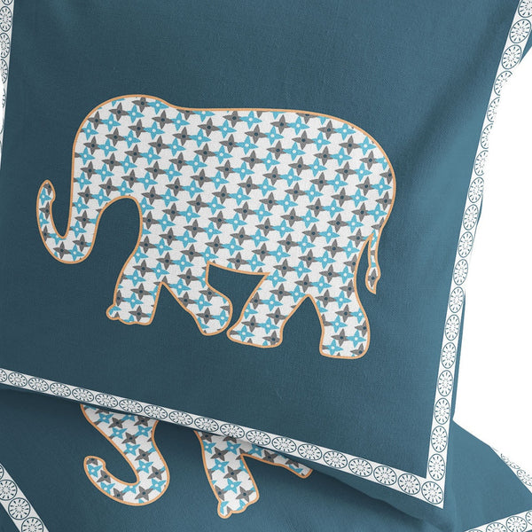 Homeroots Set Of Two 16" X 16" Blue And White Elephant Blown Seam Animal Print Indoor Outdoor Throw Pillow  Polyester 535697